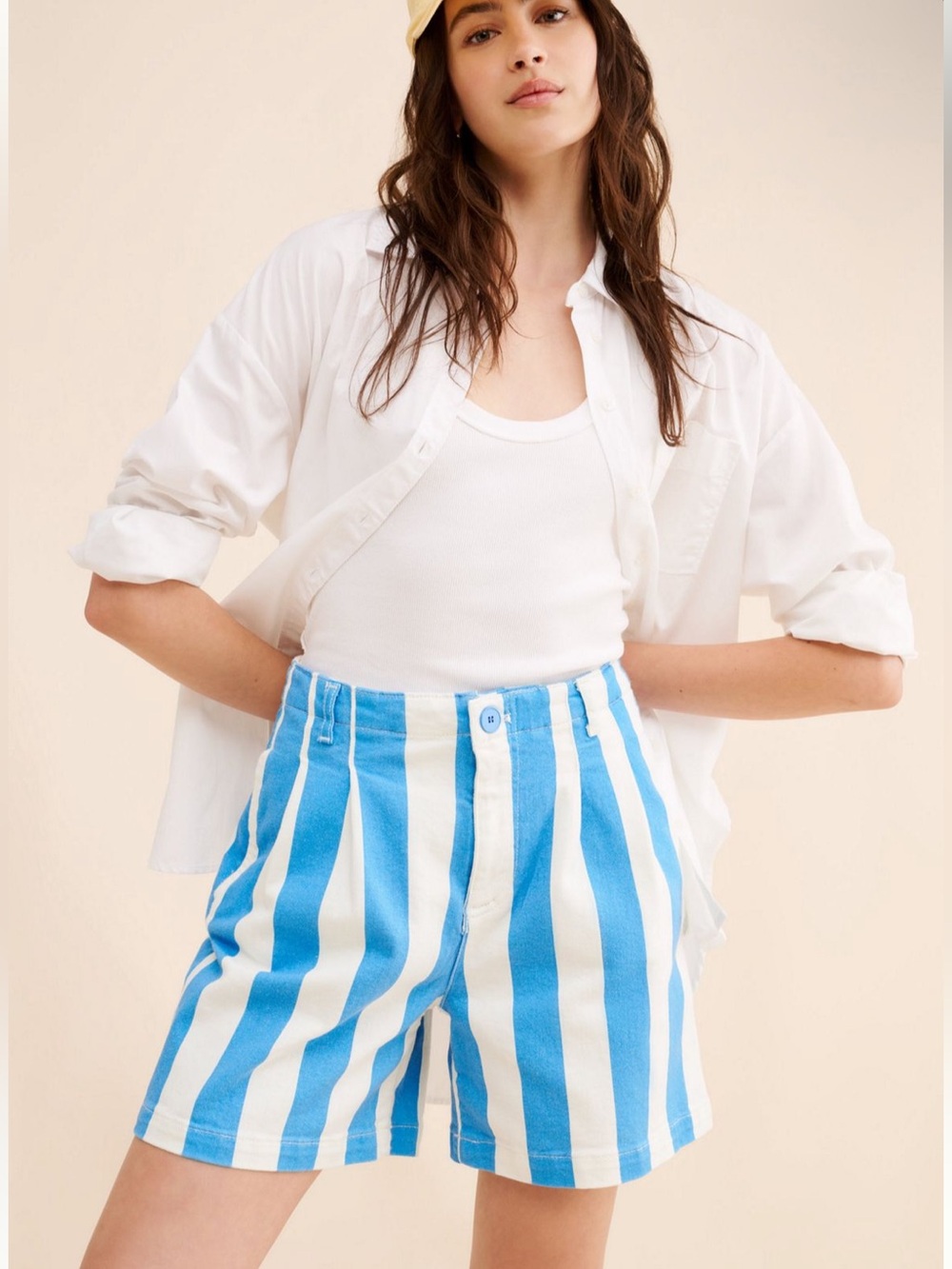 Anthropologie Maeve parasol stripe dad shorts Blue and White